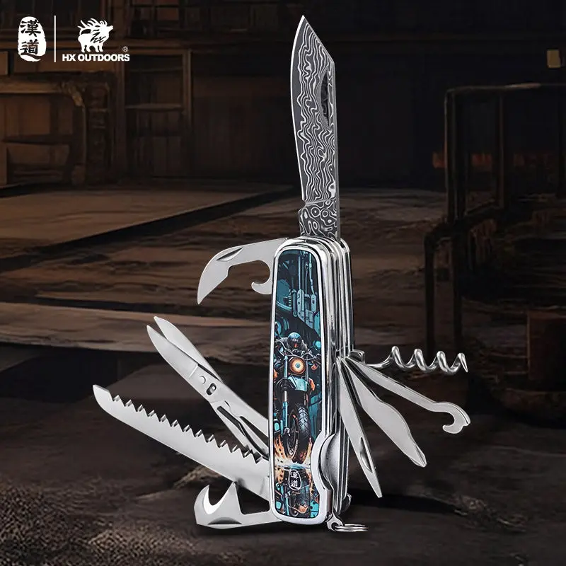 HX Outdoors Damask Motorix Multi-Tool - Damascus VG10 Blade Motorix Design