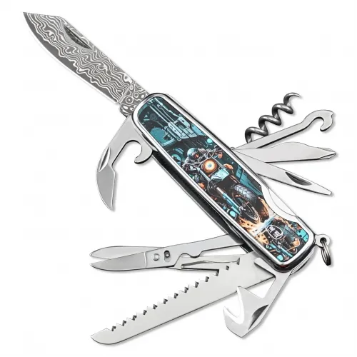 HX Outdoors Damask Motorix Multi-Tool - Damascus VG10 Blade Motorix Design