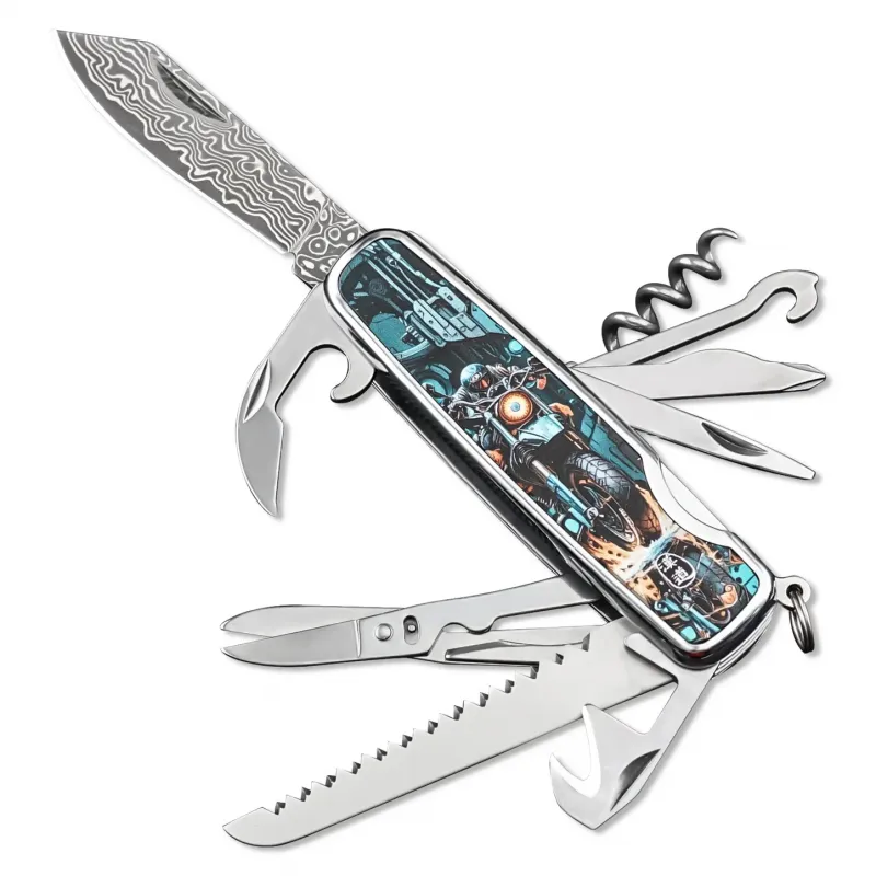 HX Outdoors Damask Motorix Multi-Tool - Damascus VG10 Blade Motorix Design