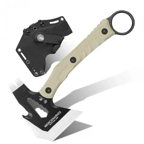 HX Outdoors Mini Guardian Hatchet - 9.45" Overall 420 Blade Tan G10 Handle with 