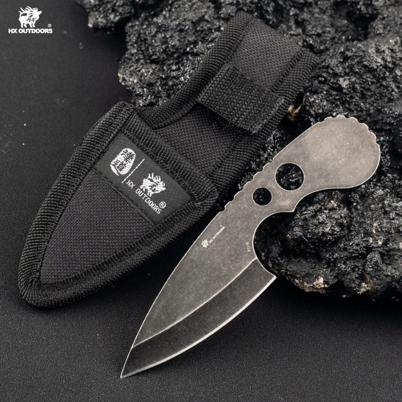HX Outdoors Eagle Shark Fixed Blade Knife - 2.91" Black Stonewash Blade Nylon Sheath 