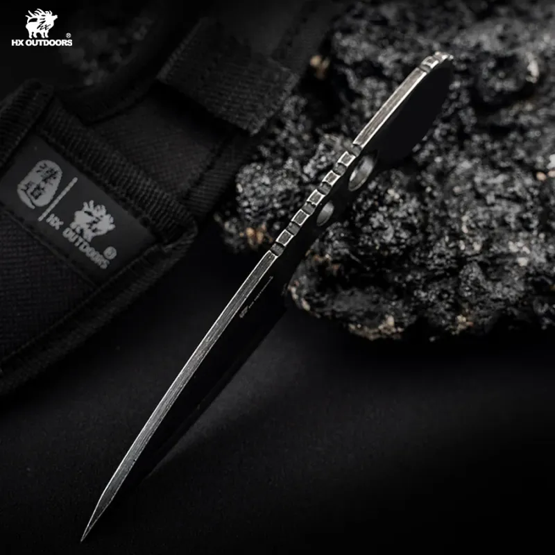 HX Outdoors Eagle Shark Fixed Blade Knife - 2.91" Black Stonewash Blade Nylon Sheath 