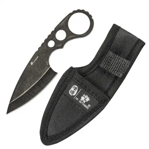 HX Outdoors Eagle Shark Fixed Blade Knife - 2.91" Black Stonewash Blade Nylon Sheath 