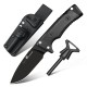 HX Outdoors Rock Classic Bushcraft Knife - 3.15" D2 Steel Blade Firesteel Sheath Black G10 Handle