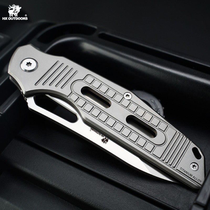 HX Outdoors Rock X Fluorite UK EDC Pocket Knife - 2.95" D2 Steel Blade Titanium Alloy Handle