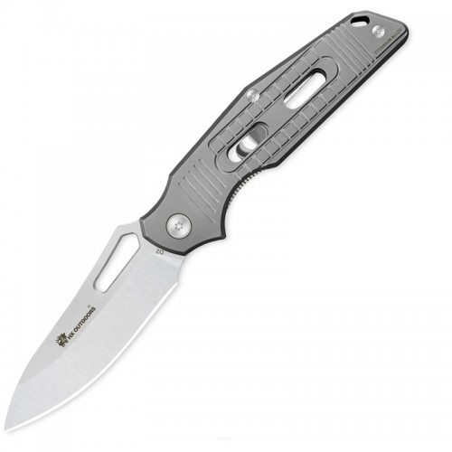 HX Outdoors Rock Fluorite Liner Lock - 2.95" D2 Blade Silver Titanium Handle
