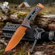 HX Outdoors Rock Apex Bushcraft Knife - 3.8" Orange DC53 Blade Black G10 Handle Firesteel