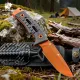 HX Outdoors Rock Apex Bushcraft Knife - 3.8" Orange DC53 Blade Black G10 Handle Firesteel