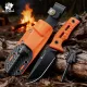 HX Outdoors Rock Apex Bushcraft Knife - 3.8" DC53 Blade Orange G10 Handle Firesteel