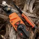 HX Outdoors Rock Apex Bushcraft Knife - 3.8" DC53 Blade Orange G10 Handle Firesteel