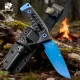 HX Outdoors Rock Apex Bushcraft Knife - 3.8" Blue DC53 Blade Black G10 Handle Firesteel