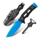 HX Outdoors Rock Apex Bushcraft Knife - 3.8" Blue DC53 Blade Black G10 Handle Firesteel