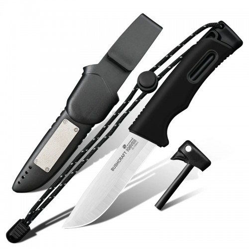 HX Outdoors Survival Master 4 Black Bushcraft Knife - 3.74" 5Cr15 Steel Blade Firesteel Sheath Black Handle