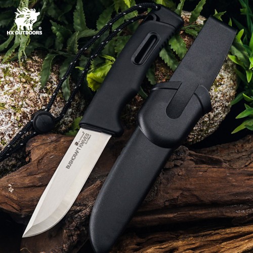 HX Outdoors Survival Master 4 Black Bushcraft Knife - 3.74" 5Cr15 Steel Blade Firesteel Sheath Black Handle