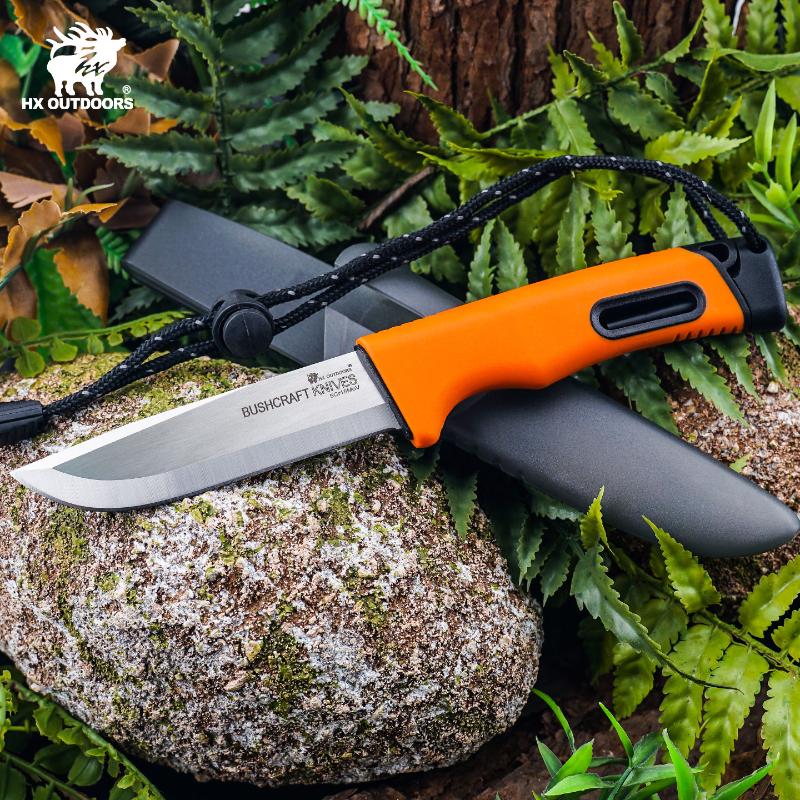 HX Outdoors Survival Master 4 Orange Bushcraft Knife - 3.74" 5Cr15 Steel Blade Firesteel Sheath Orange Handle