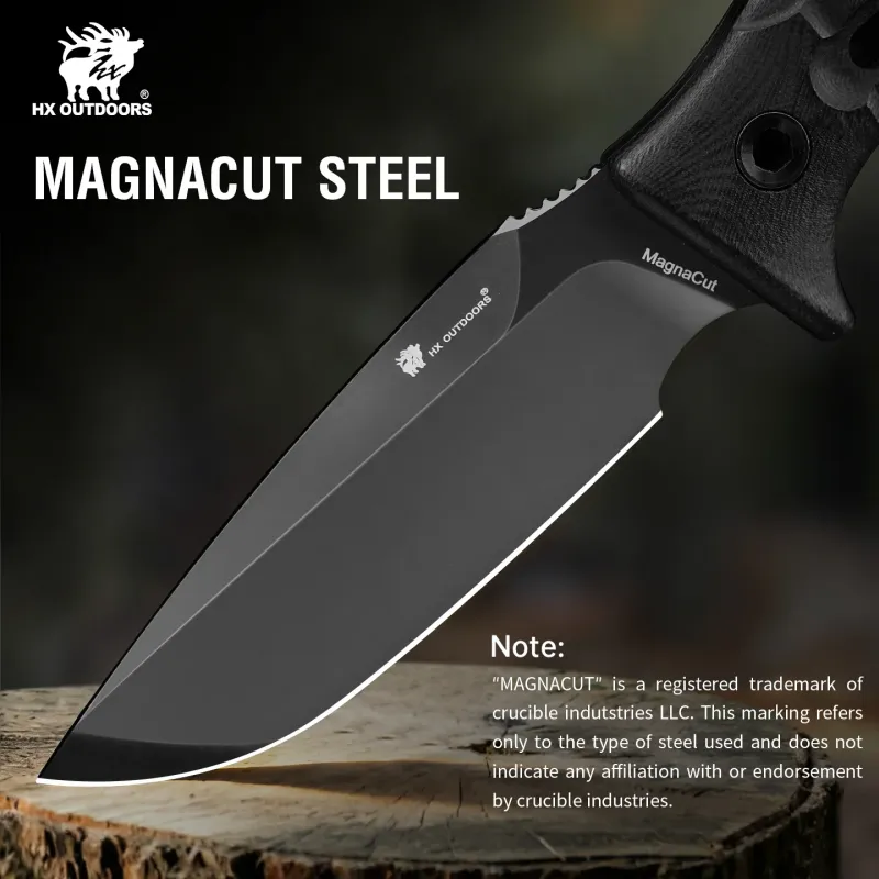 HX Outdoors Rock Apex Bushcraft Knife - 3.8" DLC Coated Magnacut Blade Black G10 Handle Kydex Sheath with Firesteel Cyclaire Knives and Tools