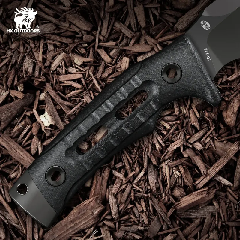 HX Outdoors Rock Apex Bushcraft Knife - 3.8" DLC Coated Magnacut Blade Black G10 Handle Kydex Sheath with Firesteel Cyclaire Knives and Tools