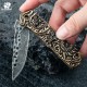 HX Outdoors Dragon Echo UK EDC Pocket Knife - 2.5" Damascus Blade Copper Cast Handle