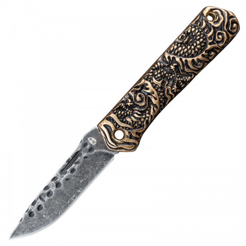 HX Outdoors Dragon Echo UK EDC Pocket Knife - 2.5" Damascus Blade Copper Cast Handle