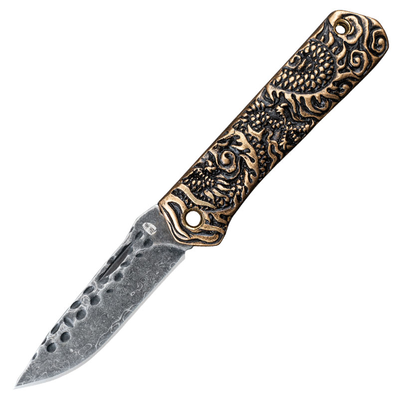 HX Outdoors Dragon Echo UK EDC Pocket Knife - 2.5" Damascus Blade Copper Cast Handle