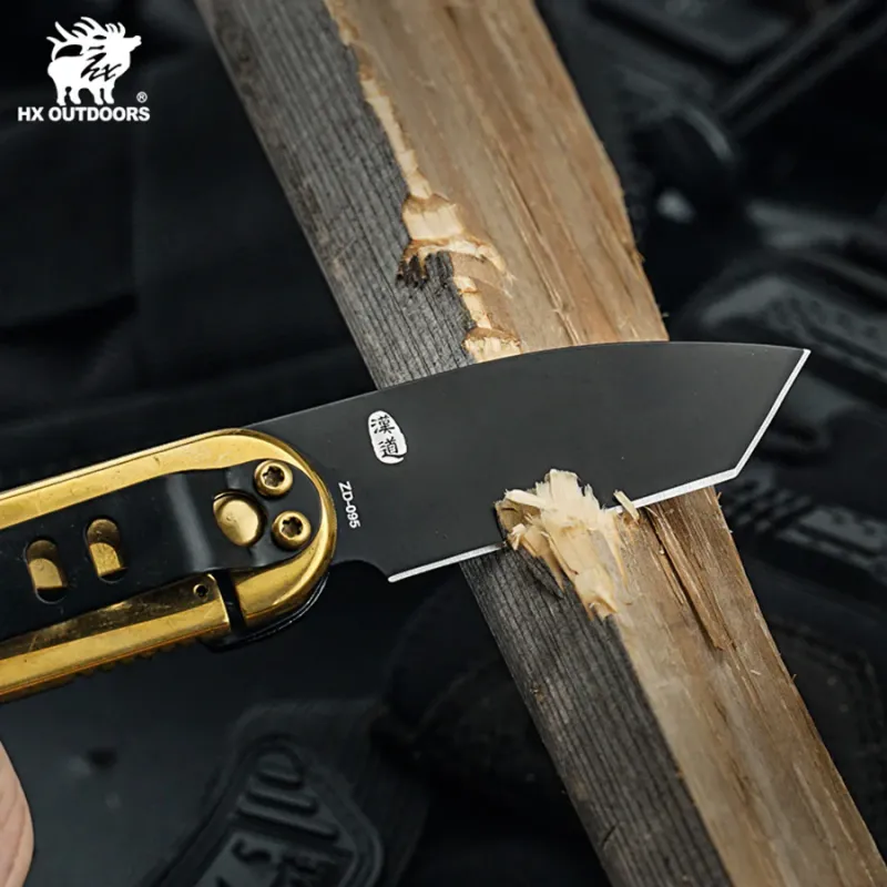 HX Outdoors ZD-095 UK EDC Pocket Knife with 2" Black Blade Bottle Opener Black and Gold