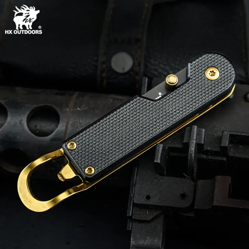 HX Outdoors ZD-095 UK EDC Pocket Knife with 2" Black Blade Bottle Opener Black and Gold