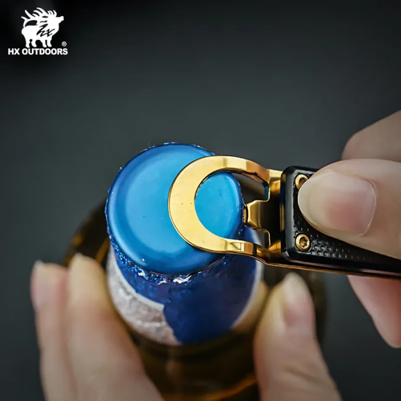 HX Outdoors ZD-095 UK EDC Pocket Knife with 2" Black Blade Bottle Opener Black and Gold