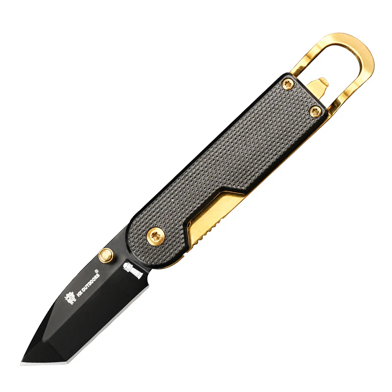 HX Outdoors ZD-095 UK EDC Pocket Knife with 2" Black Blade Bottle Opener Black and Gold