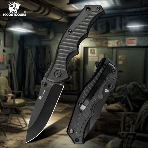 HX Outdoors Dragon Glide UK EDC Pocket Knife - 3" Black Stainless Steel Blade FRN Handle