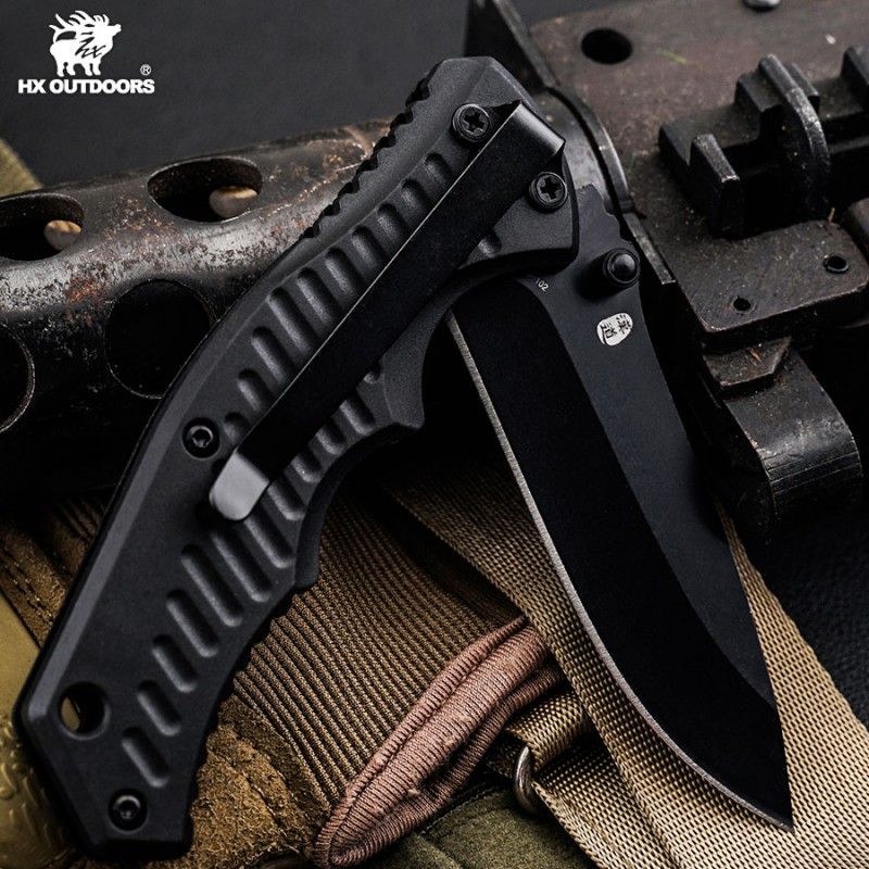 HX Outdoors Dragon Glide UK EDC Pocket Knife - 3" Black Stainless Steel Blade FRN Handle