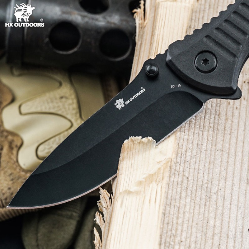 HX Outdoors Dragon Glide UK EDC Pocket Knife - 3" Black Stainless Steel Blade FRN Handle
