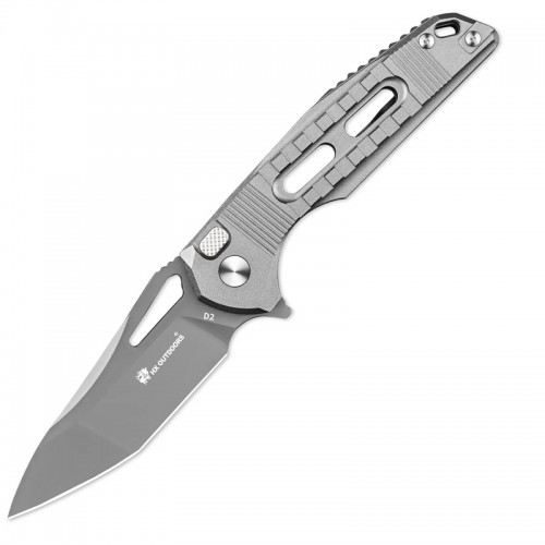 HX Outdoors Rock Onyx Button Lock Folding Knife - 2.87" D2 Blade Gray Aluminum Handle