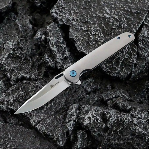 HX Outdoors Vulcan Liner Lock - 3.1" D2 Blade Silver Titanium Handle