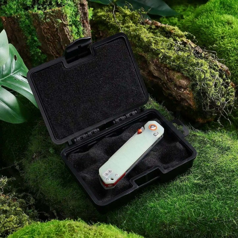 HX Outdoors Hyla Button Lock Pocket Knife - 2.91" 14C28N Black Blade Natural Green Handle