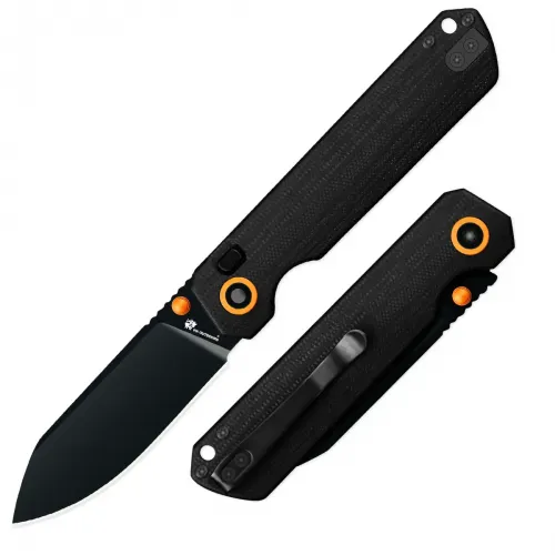 HX Outdoors Hyla Button Lock Pocket Knife - 2.91" 14C28N Black Blade Black G10 Handle