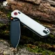 HX Outdoors Hyla Button Lock Pocket Knife - 2.91" 14C28N Black Blade White G10 Handle Cyclaire Knives and Tools