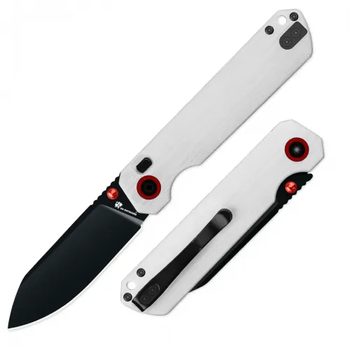 HX Outdoors Hyla Button Lock Pocket Knife - 2.91" 14C28N Black Blade White G10 Handle