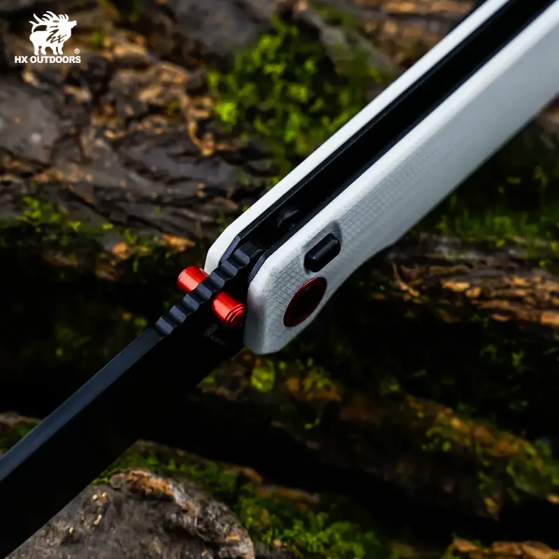 HX Outdoors Hyla Button Lock Pocket Knife - 2.91" 14C28N Black Blade White G10 Handle Cyclaire Knives and Tools