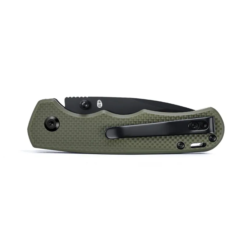 HX Outdoors Scout Button Lock Folding Knife - 2.68" 14C28N Black Blade Military Green G10 Handle Cyclaire Knives and Tools