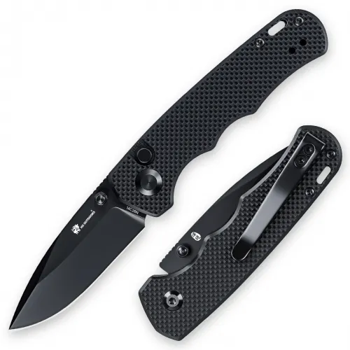 HX Outdoors Scout Button Lock Folding Knife - 2.68" 14C28N Black Blade Black G10 Handle