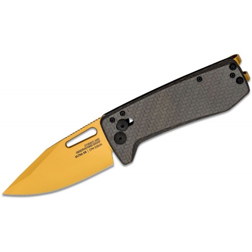 SOG Ultra XR Carbon and Gold Folding Knife - 2.8" S35VN Gold TiNi Blade Carbon Fiber Handle