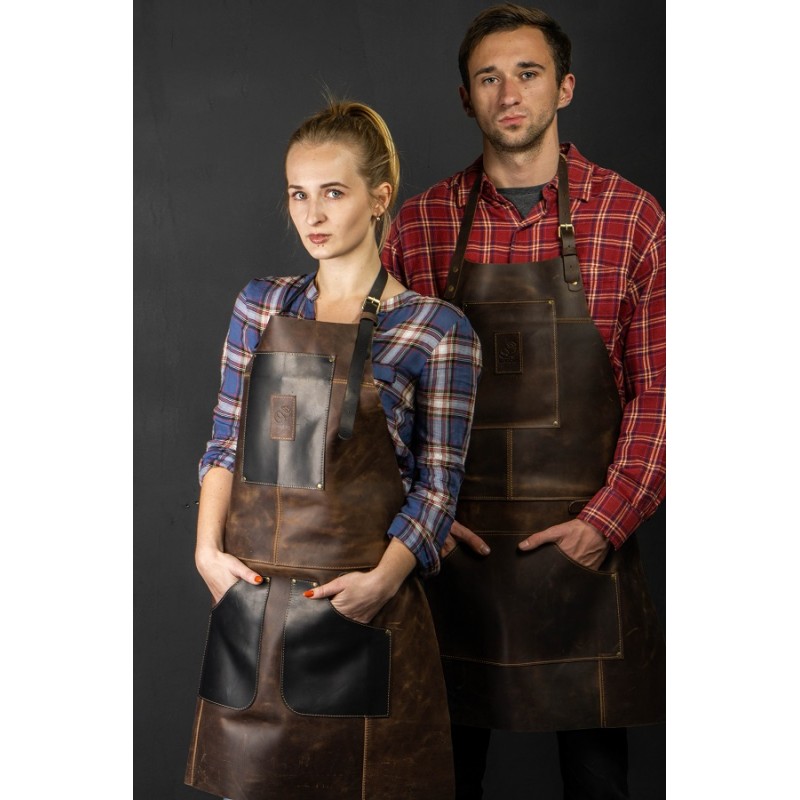 Beavercraft AP3X Genuine Leather Woodworkers Apron - Black and Brown
