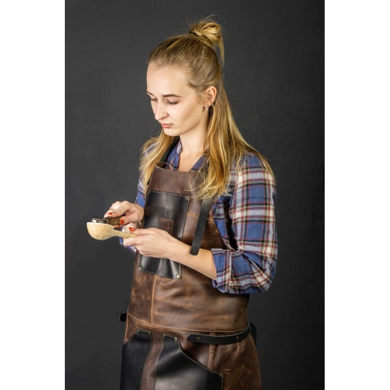 Beavercraft AP3X Genuine Leather Woodworkers Apron - Black and Brown