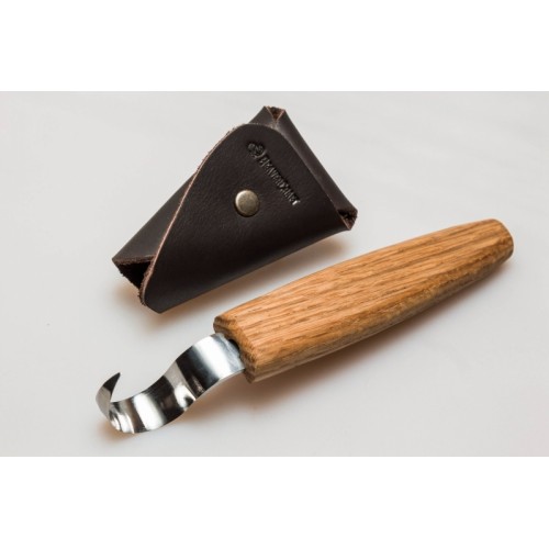BeaverCraft Right Handed Hook Carving Knife with Leather Sheath Oak Handle