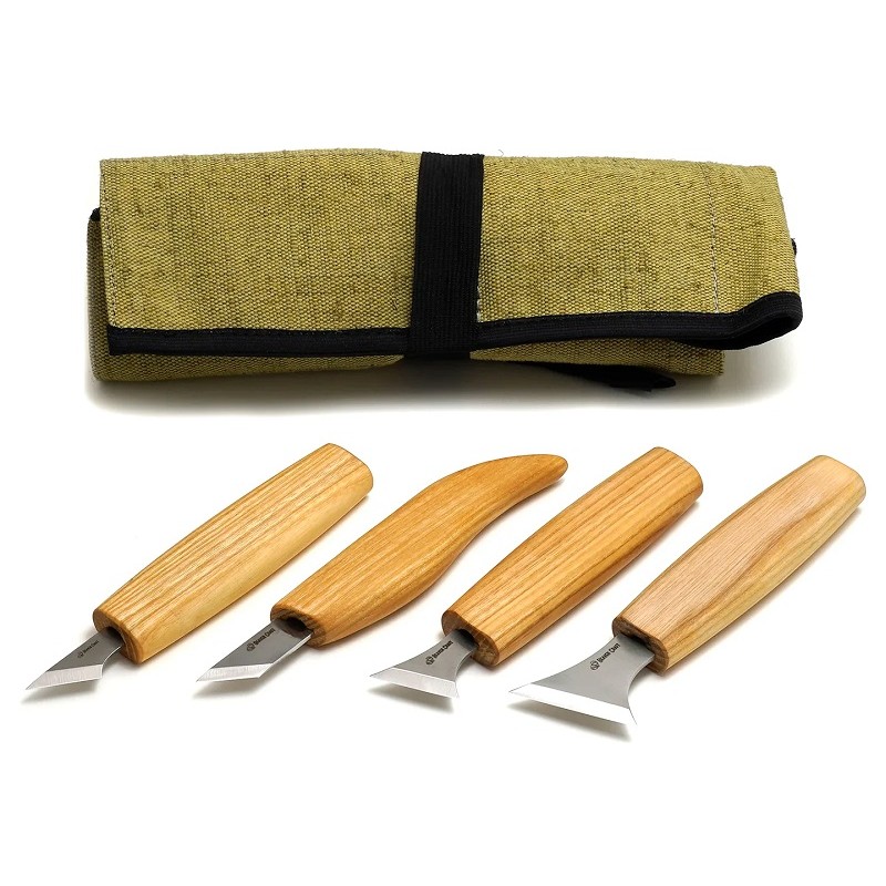 BeaverCraft S05 - 5 Piece Geometric Wood Carving Set - 4 Knives and Storage Roll