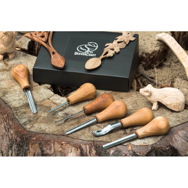 Beavercraft SC05 Wood Carving Set with 6 Palm Chisels