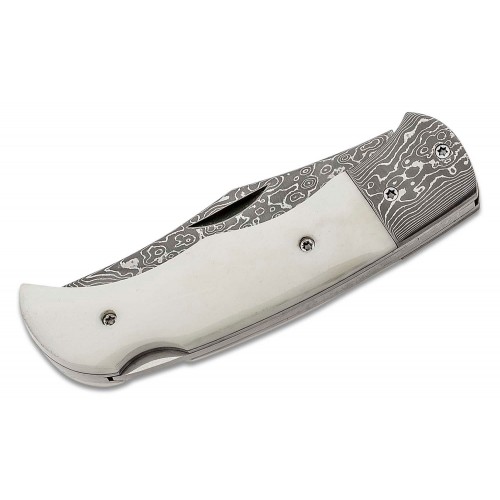 Boker Magnum Damascus Bone Folding Knife - 3-1" Damascus Blade Bone Handle
