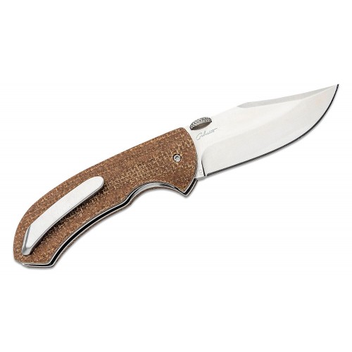 Boker Plus Chuck Gedraitis Pocket Bowie Folding Knife - 2.68" CP Blade, Brown Micarta Handles