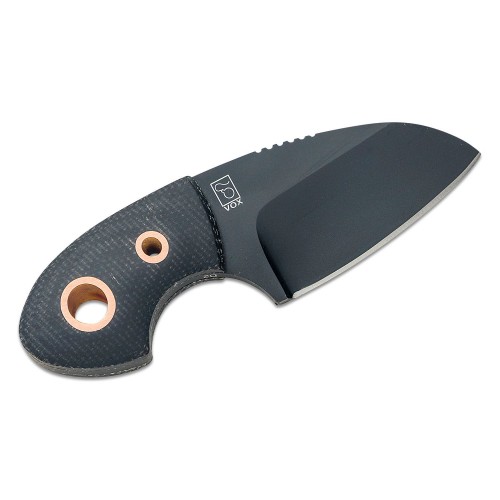 Boker Plus VoxKnives Neck Knife - 2.17" Black Sheepsfoot Blade, Black Micarta Handle Copper Inner, Sheath