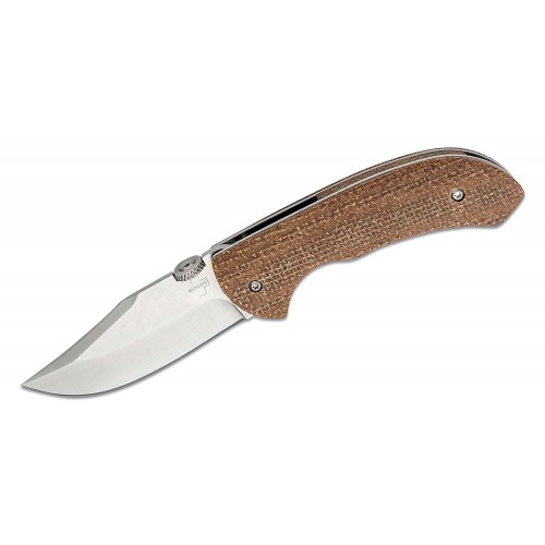 Boker Plus Chuck Gedraitis Pocket Bowie Folding Knife - 2.68" CP Blade, Brown Micarta Handles